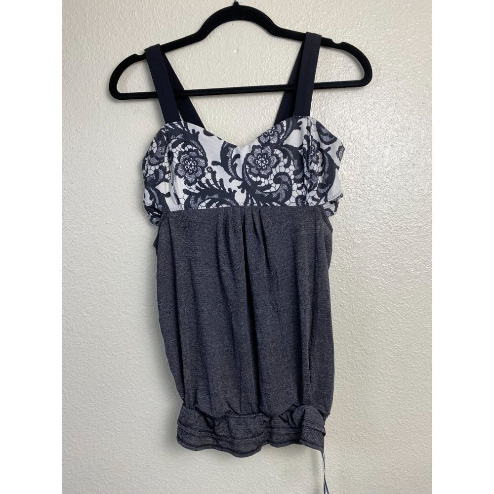 lululemon athletica Gray and White Floral Bust Tank